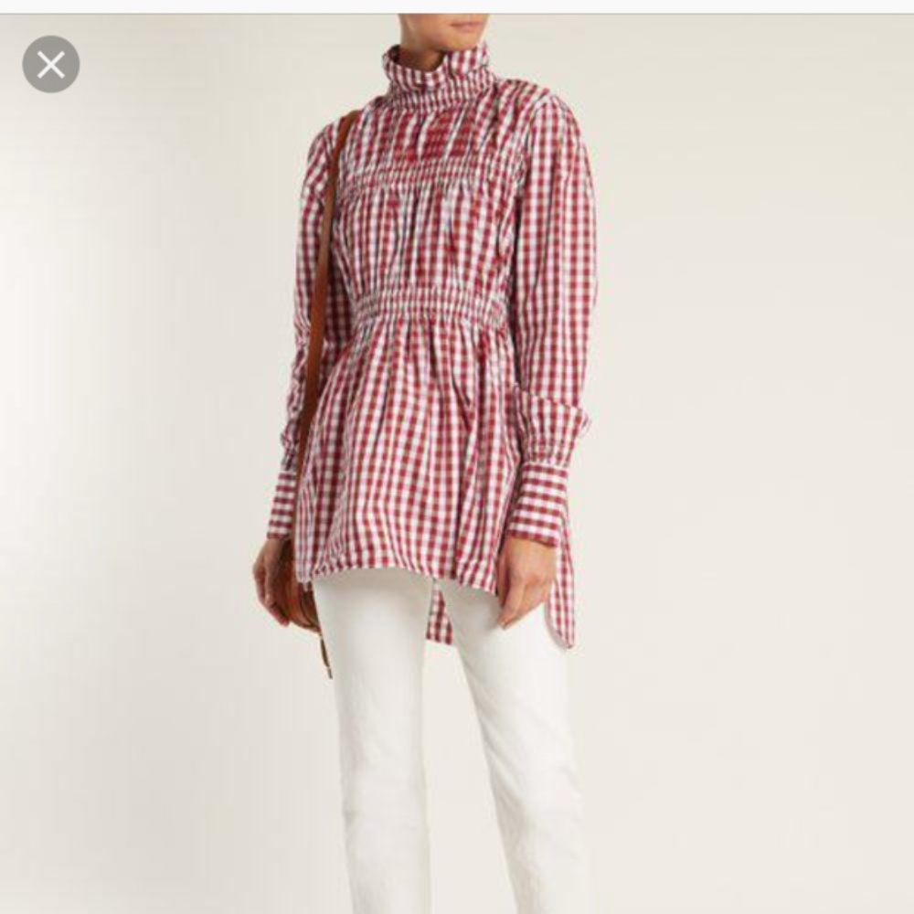 TEIJA Ruffled-collar cotton-gingham shirt
